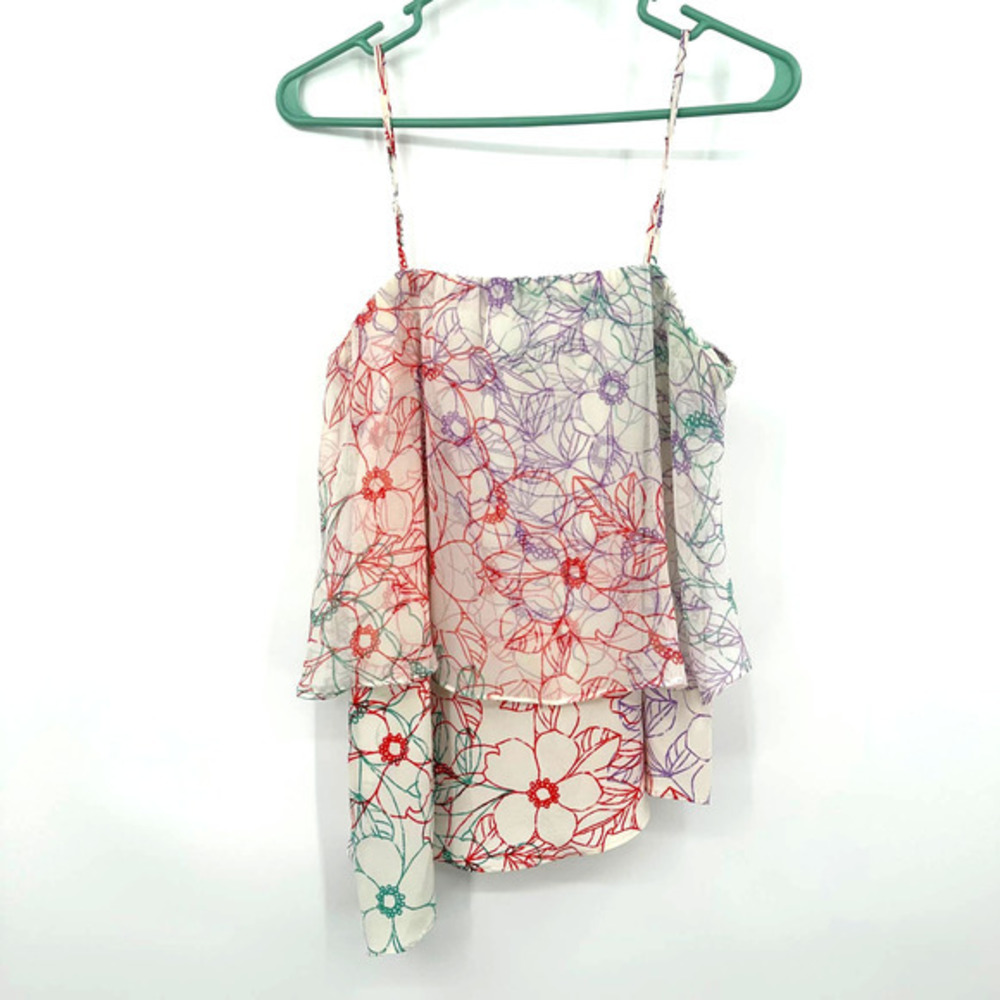 Maeve size Medium silk floral layered tank top sleeveless blouse cream red green
